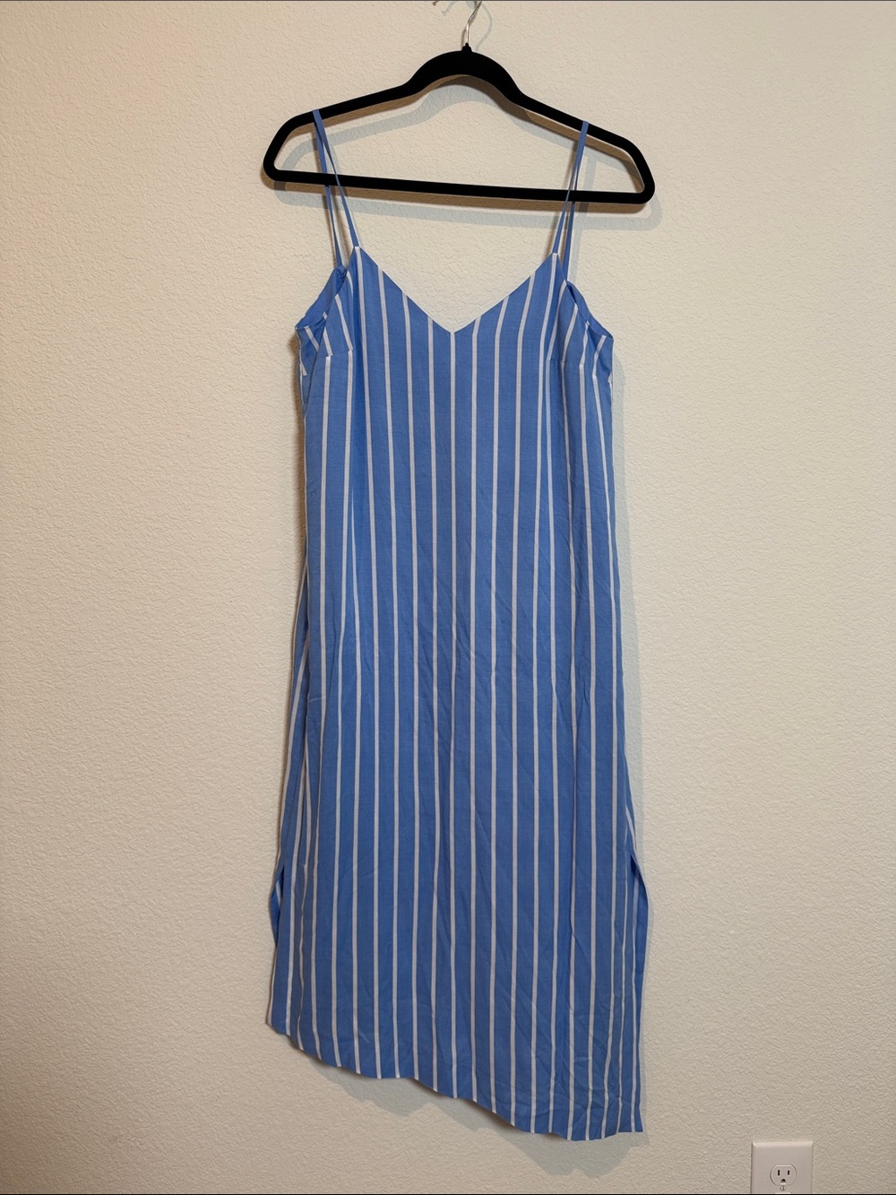 Club Monaco Sarana Blue and White Striped Midi Slip Dress